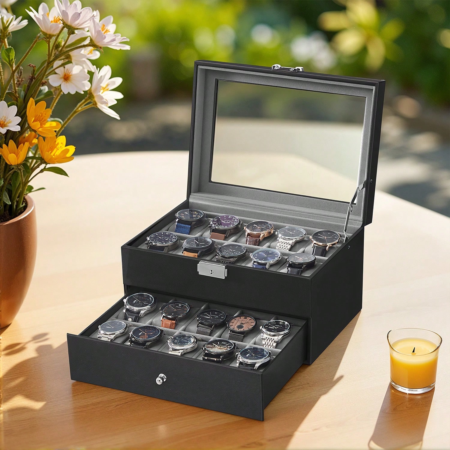 Jewelry Box With Watches - 20-Slot Watch Box with Glass Lid