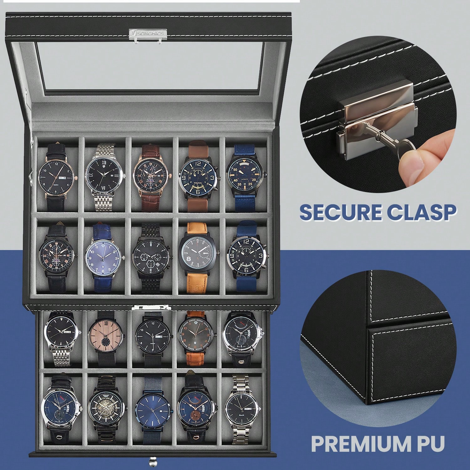 20-Slot Watch Box with Glass L - огляд і ціна Jewelry Box With Watches