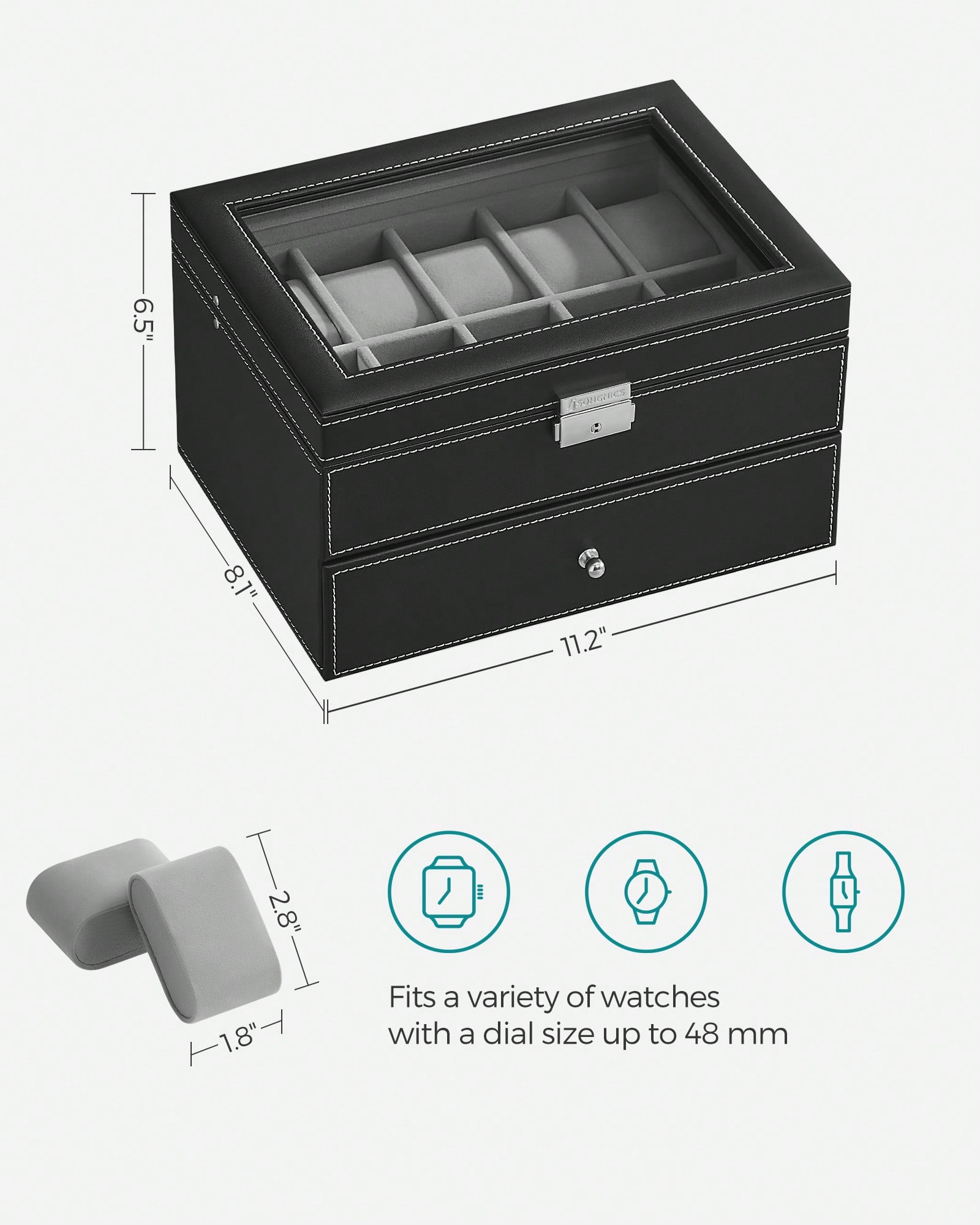 20-Slot Watch Box with Glass L - огляд і ціна Jewelry Box With Watches